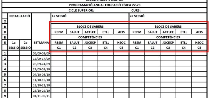 Nova graella de programació anual curs 22-23